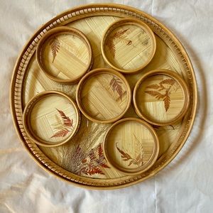 vintage bamboo coaster set